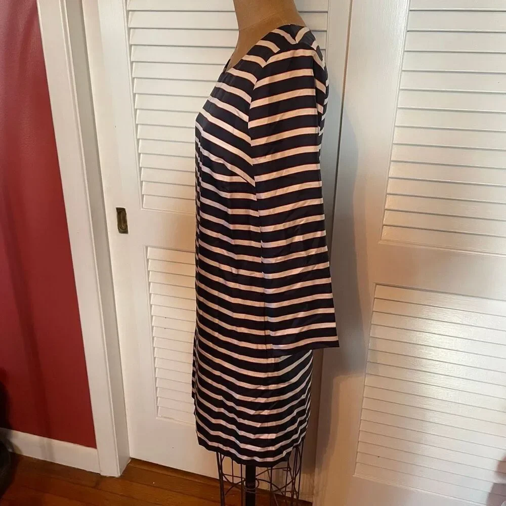 J CREW | navy orange white stripe silk shift dress 0